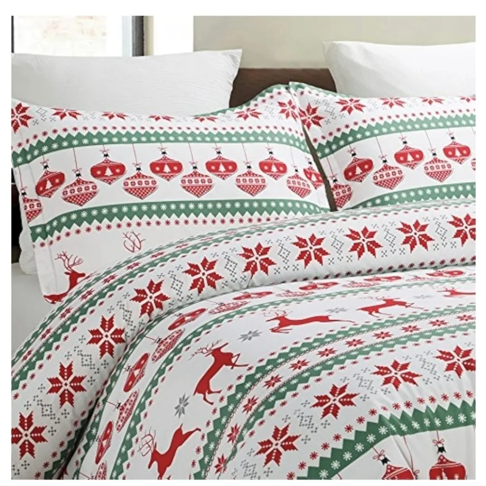Lightweight Microfiber Duvet Cover Set, Printed Reindeer, Christmas